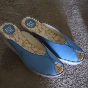 Fly London Women's Light Blue Mules